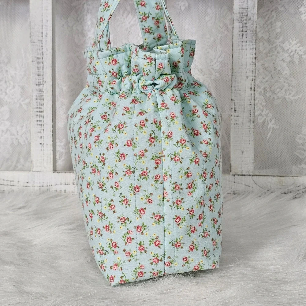 Jovie Mae XO Blush Garden Floral Drawstring Tote Bag Cottagecore Handmade